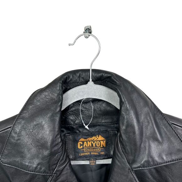 Canyon Outback Mens Lamb Leather Jacket Collared Button Pockets Black Sz L - Picture 3 of 5